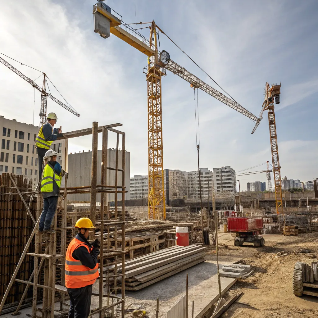 Active construction site with cranes