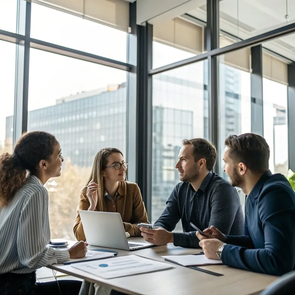 Team in discussion at the office